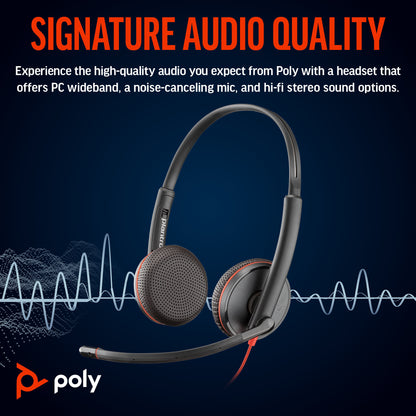 Poly Blackwire 3225 Stereo USB-C Headset +3.5mm Plug +USB-C/A Adapter (Bulk)