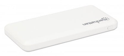 Manhattan Power Bank, 10000 mAh, Output: 2x USB-A (2.1A & 1A), Input: USB-C & Micro-USB (both 2A), White, One Year Warranty, Blister