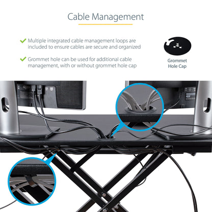 StarTech.com Corner Sit Stand Desk Converter with Keyboard Tray - Large Surface (35" x 21") - Height Adjustable Ergonomic Desktop/Tabletop Standing Workstation - Supports Dual Monitors - TAA