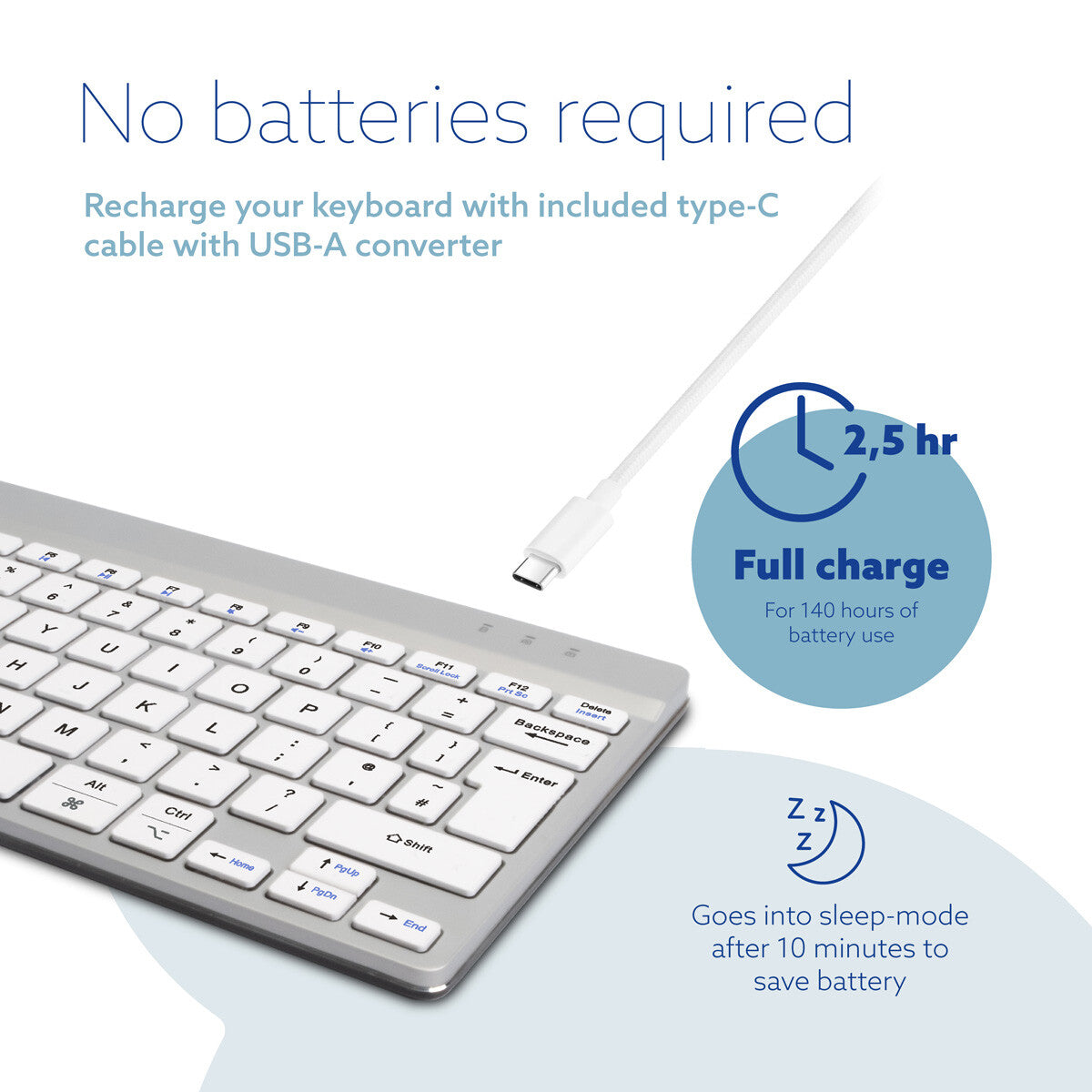 R-Go Tools Ergonomic keyboard R-Go Compact Break, compact keyboard with break software, QWERTY (UK), Bluetooth, white