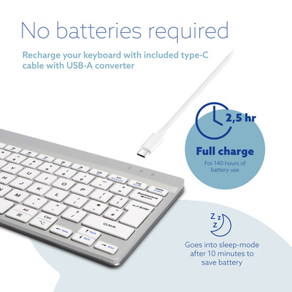 R-Go Tools Ergonomic keyboard R-Go Compact Break, compact keyboard with break software, QWERTY (UK), Bluetooth, white