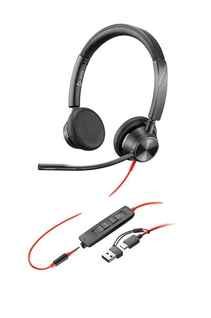 Poly Blackwire 3325 Stereo Microsoft Teams Certified USB-C Headset +3.5mm Plug +USB-C/A Adapter