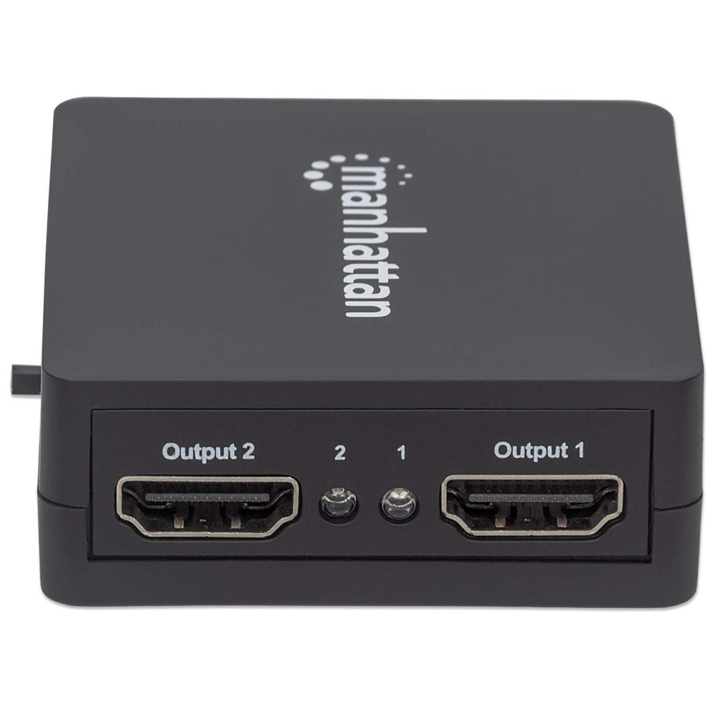 Manhattan HDMI Splitter 2-Port , 1080p, Black, Displays output from x1 HDMI source to x2 HD displays (same output to both displays), USB-A Powered (cable included, 0.7m), Three Year Warranty