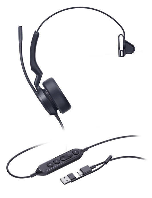 Yealink UH44 Mono USB-C/A headset, Head-band, Wired connection, In-line microphone, Office/Call center