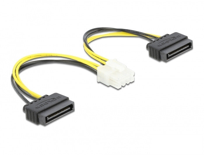DeLOCK Power cable 2 x 15 pin SATA plug to 8 pin EPS male 15 cm