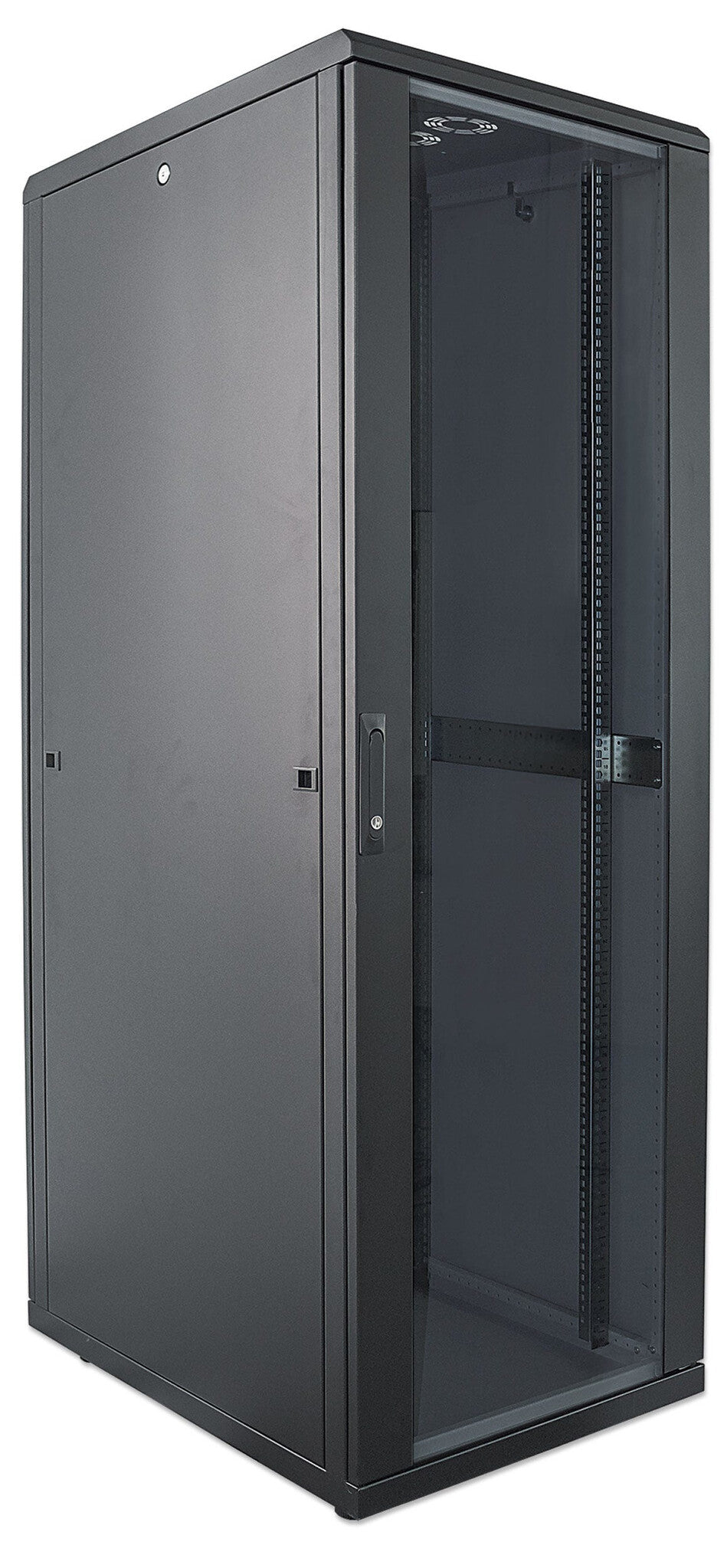 Intellinet Network Cabinet, Free Standing (Standard), 42U, Usable Depth 123 to 373mm/Width 503mm, Black, Flatpack, Max 1500kg, Server Rack, IP20 rated, 19", Steel, Multi-Point Door Lock, One Lock Per Side Panel, Three Year Warranty