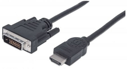 Manhattan HDMI to DVI-D 24+1 Cable, 2m, Black, Lifetime Warranty, Equivalent to HDDVIMM2M