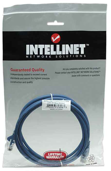 Intellinet Network Patch Cable, Cat5e, 2m, Blue, CCA, U/UTP, PVC, RJ45, Gold Plated Contacts, Snagless, Booted, Lifetime Warranty