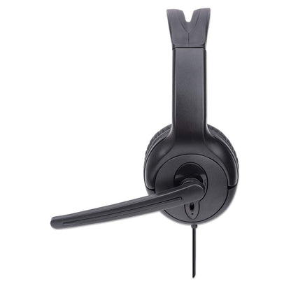 Manhattan Mono Over-Ear Headset (USB), Microphone Boom (padded), Retail Box Packaging, Adjustable Headband, In-Line Volume Control, Ear Cushion, USB-A for both sound and mic use, cable 1.5m, Three Year Warranty