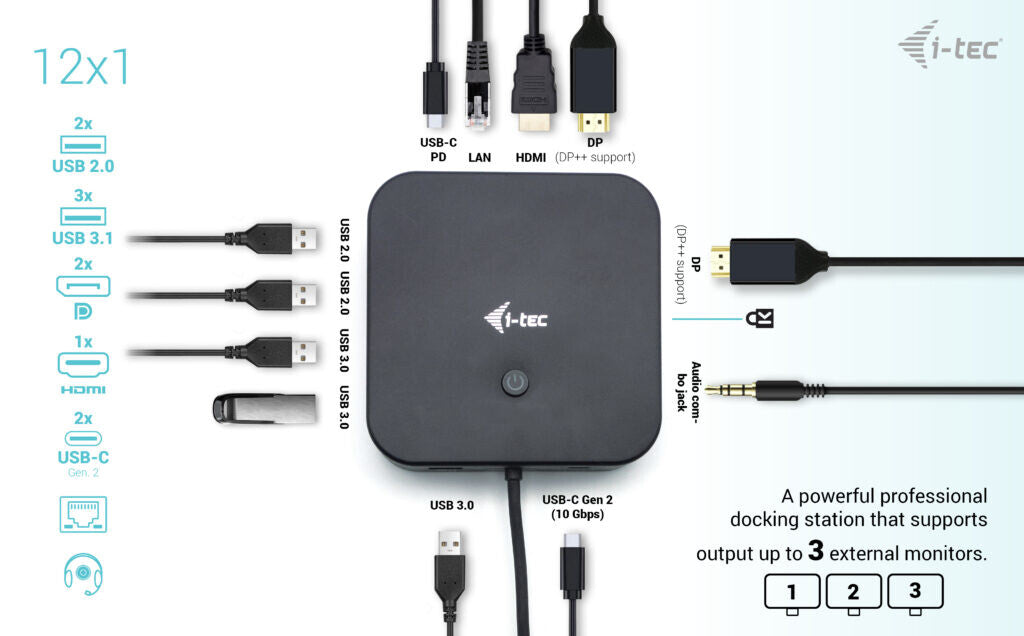 i-tec USB-C HDMI Dual DP Docking Station with Power Delivery 100 W
