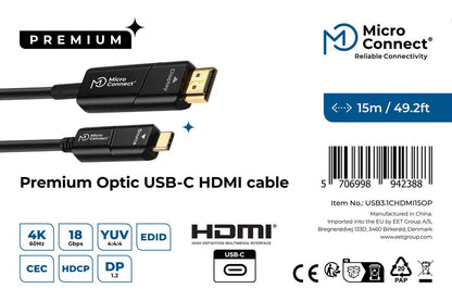 Microconnect USB3.1CHDMI15OP video cable adapter 15 m USB Type-C HDMI Black