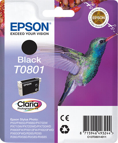 Epson Hummingbird Singlepack Black T0801 Claria Photographic Ink