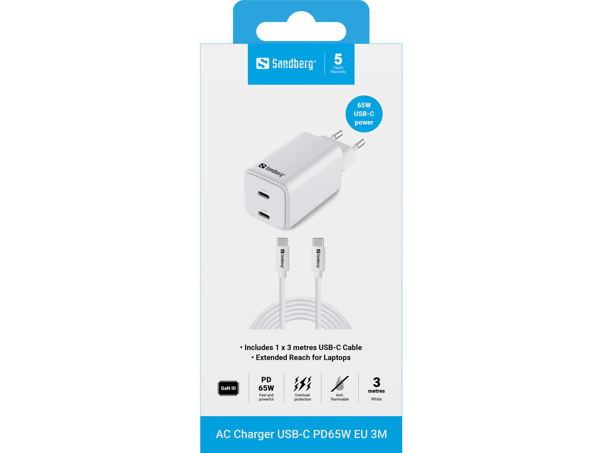 Sandberg AC Charger USB-C PD65W EU 3M