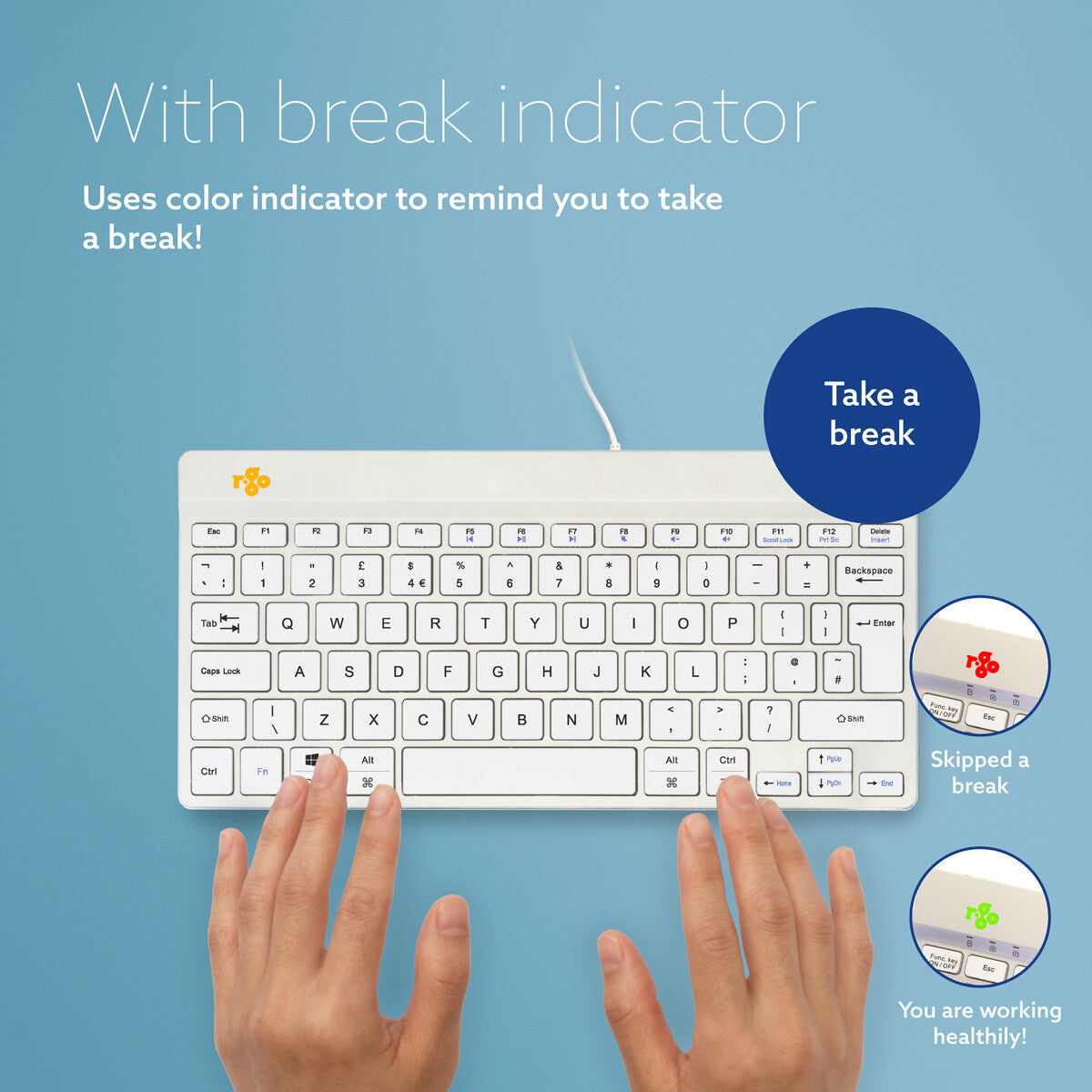 R-Go Tools Ergonomic keyboard R-Go Compact Break, compact keyboard with break software, QWERTY (UK), wired, white