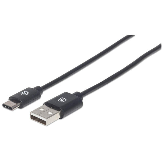 Manhattan USB-C to USB-A Cable, 2m, USB 2.0, 480 Mbps, Hi-Speed USB, Black, Lifetime Warranty, Equivalent to USB2AC2M
