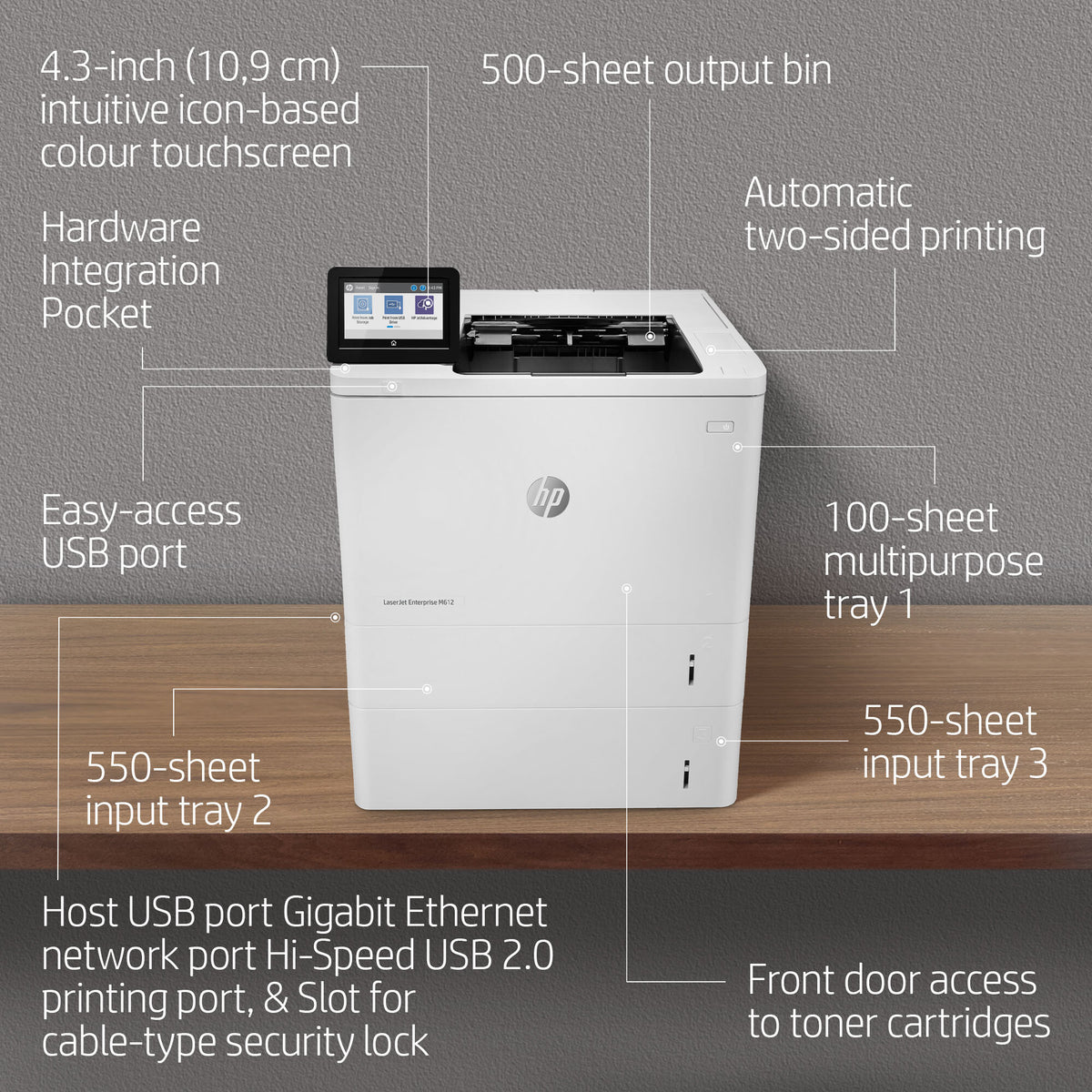 HP LaserJet Enterprise M612dn Black and white Printer, Ethernet Only; Duplex
