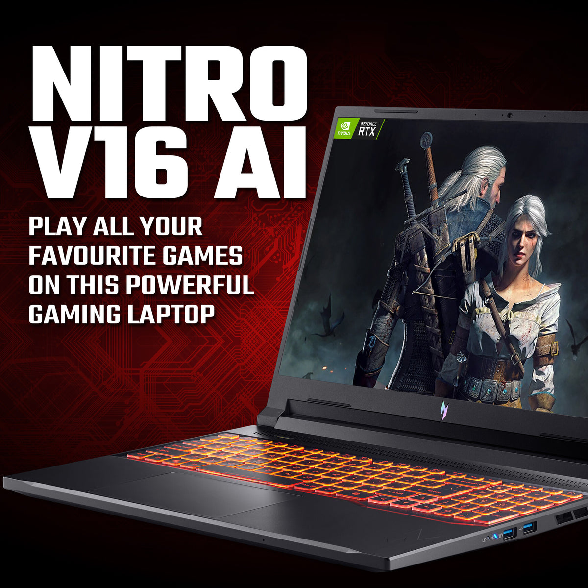 Acer Nitro V 16 AI V16 AI (ANV16-42) gaming laptop - AMD Ryzen 7 260, NVIDIA RTX 5050, 16" 180Hz WUXGA (1920x1200), 16GB DDR5, 512GB SSD