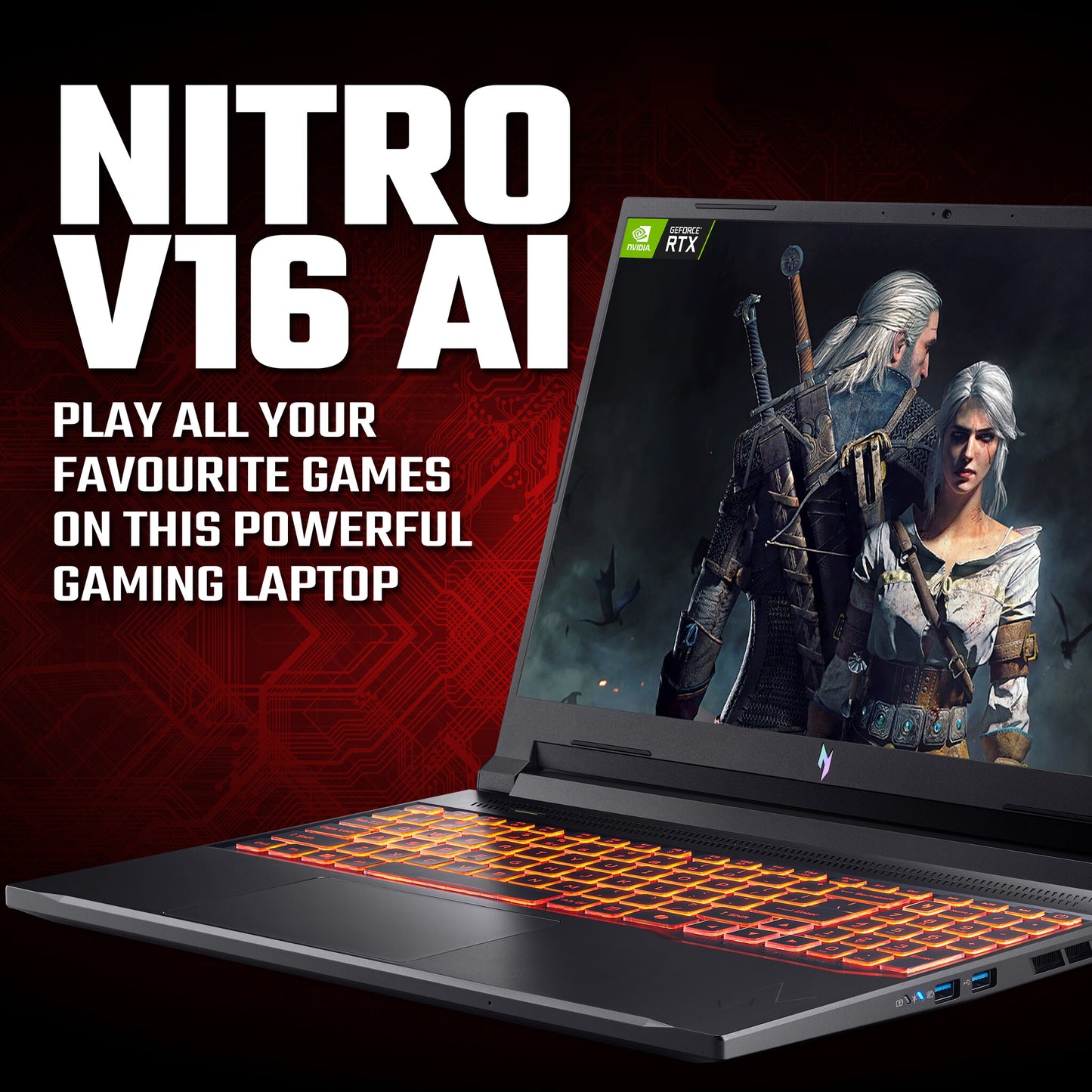 Acer Nitro V 16 AI V16 AI (ANV16-42) gaming laptop - AMD Ryzen 7 260, NVIDIA RTX 5050, 16" 180Hz WUXGA (1920x1200), 16GB DDR5, 512GB SSD