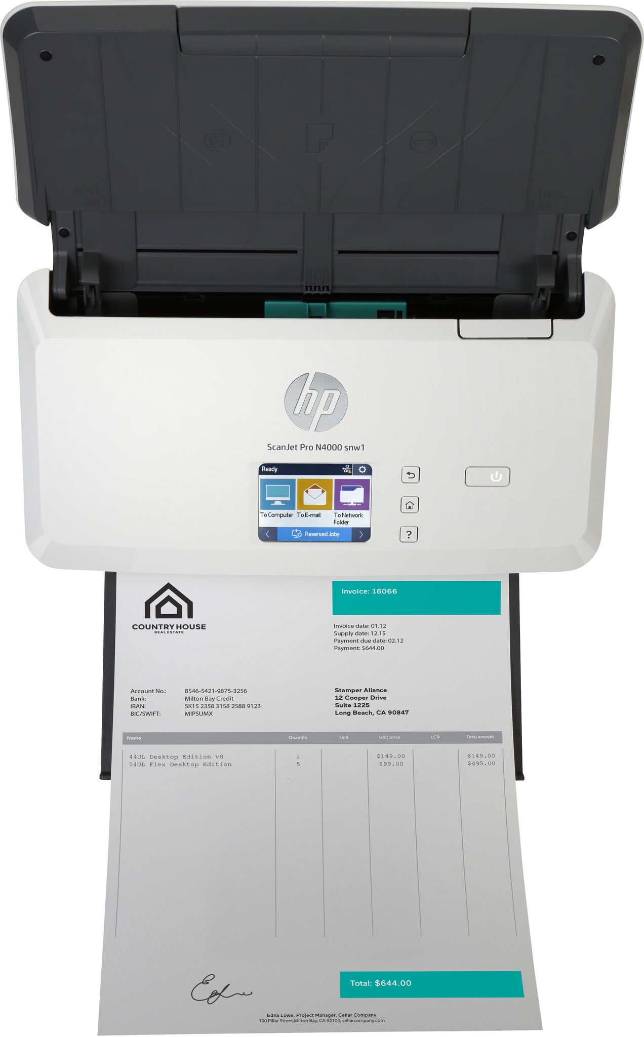 HP Scanjet Pro N4000 snw1 Sheet-feed Scanner Sheet-fed scanner 600 x 600 DPI A4 Black, White