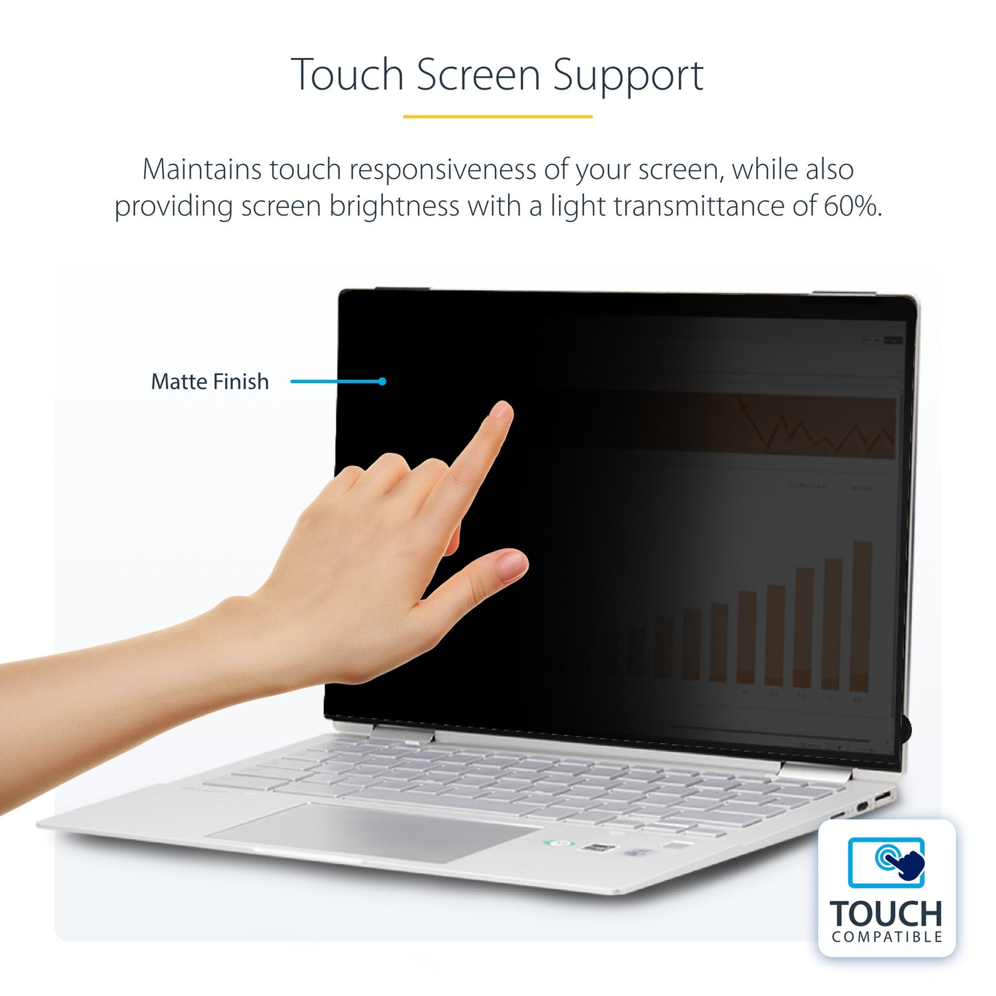 StarTech.com 14-inch 16:9 Flip-Over Privacy Screen with Touch, Anti-Glare Privacy Filter, Laptop Monitor Screen Protector with 51% Blue Light Reduction