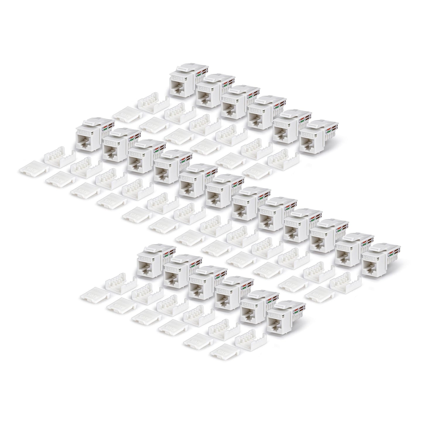 StarTech.com Cat6 Keystone Jack, 24-Pack RJ45 Ethernet Keystone Jacks, UTP Cat6 Wall Jack, 90-Degree 110 Punch Down, White