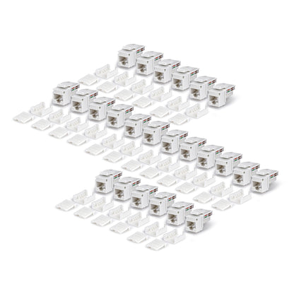 StarTech.com Cat6 Keystone Jack, 24-Pack RJ45 Ethernet Keystone Jacks, UTP Cat6 Wall Jack, 90-Degree 110 Punch Down, White