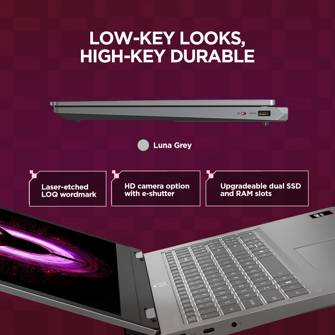 Lenovo LOQ Essential 15ARP11 AMD Ryzen™ 7 170 Laptop 39.6 cm (15.6") Full HD 16 GB DDR5-SDRAM 1 TB SSD NVIDIA® GeForce RTX™ 5050 Wi-Fi 6 (802.11ax) Windows 11 Home Grey English