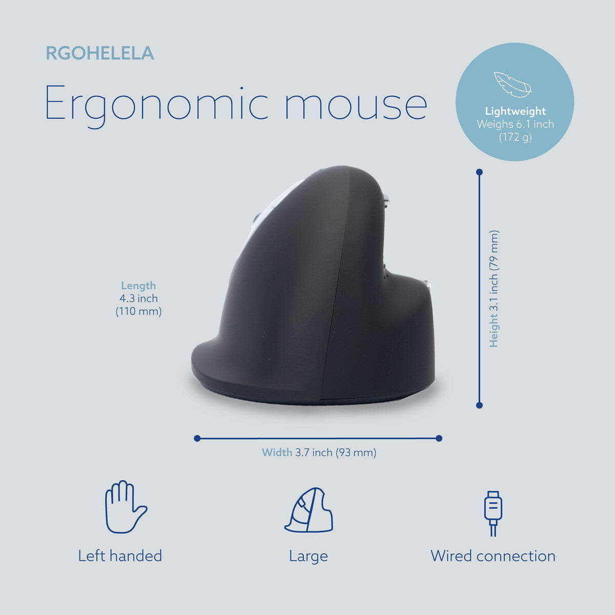 R-Go Tools Ergonomic mouse R-Go HE Break with break software, large (hand size ≥ 185 mm), left-handed, Wired, black