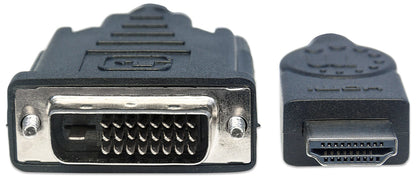Manhattan HDMI to DVI-D 24+1 Cable, 3m, Black, Lifetime Warranty, Equivalent to HDDVIMM3M