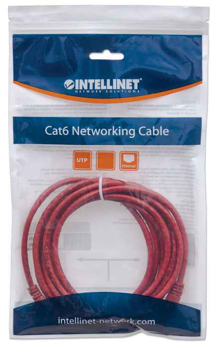 Intellinet Network Patch Cable, Cat6, 1m, Red, CCA, U/UTP, PVC, RJ45, Gold Plated Contacts, Snagless, Booted, Lifetime Warranty