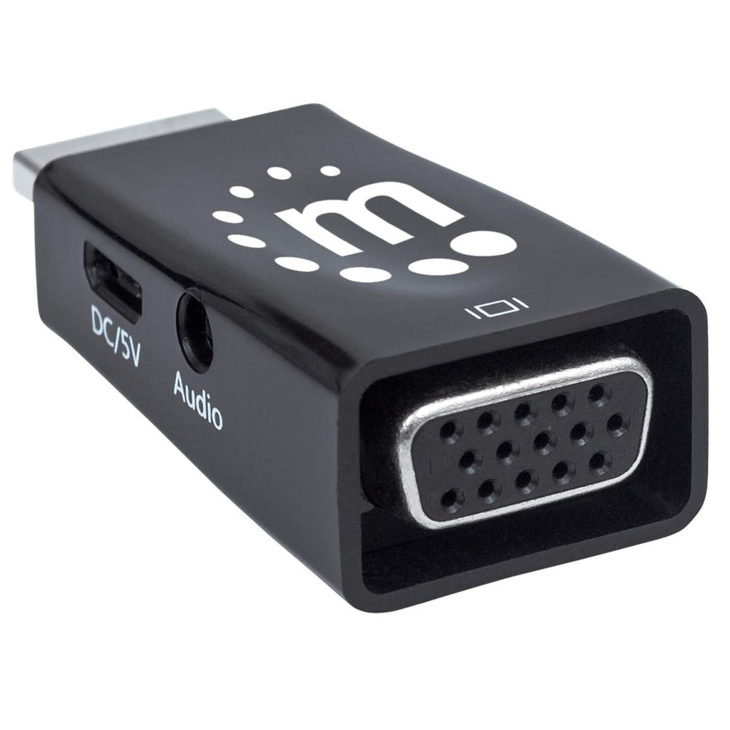 Manhattan HDMI to VGA Converter with Audio, 1080p, Male to Female, Optional Micro-USB Power Input, Black, Three-Year Warranty, Similar Function to HD2VGAA2
