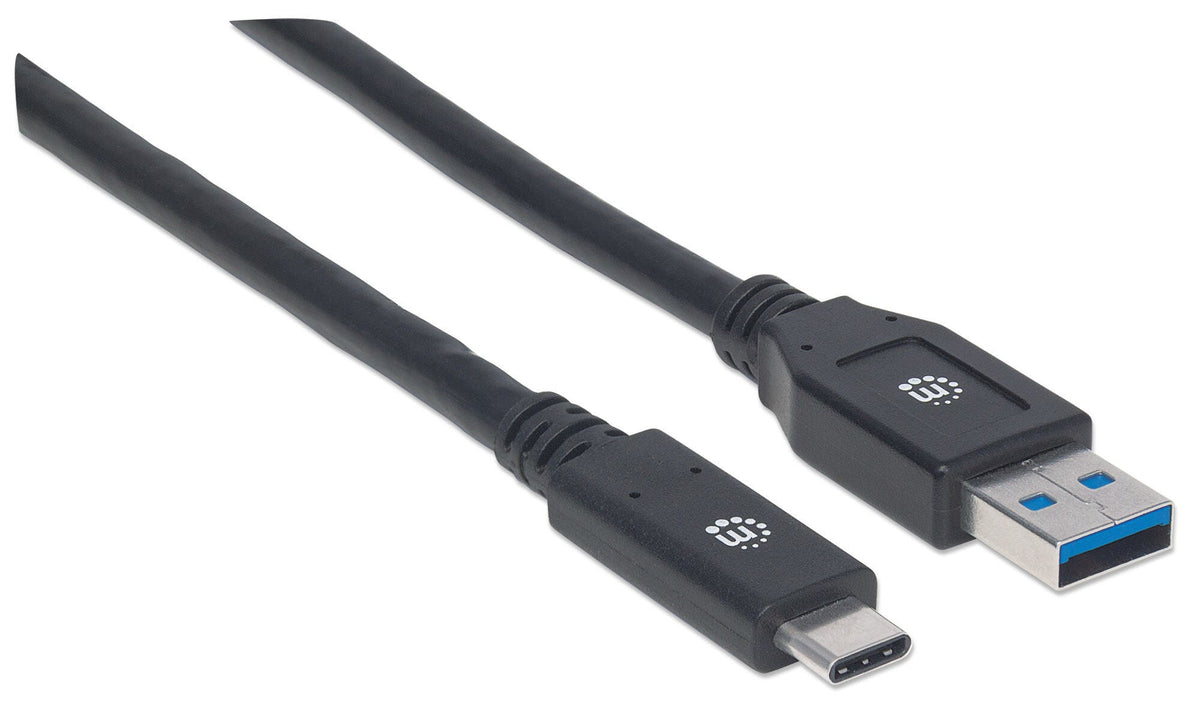 Manhattan USB-C to USB-A Cable, 3m, USB 3.0 (aka USB 3.2 Gen 1), 5 Gbps, 3A Fast Charging, SuperSpeed USB, Black, Lifetime Warranty