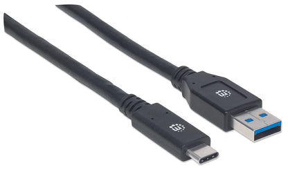 Manhattan USB-C to USB-A Cable, 3m, USB 3.0 (aka USB 3.2 Gen 1), 5 Gbps, 3A Fast Charging, SuperSpeed USB, Black, Lifetime Warranty