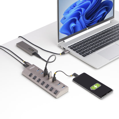 StarTech.com 7 Port Self-Powered USB C Hub with Individual On/Off Switches, USB 3.0 (5Gbps) Expansion Hub with Power Supply, Desktop Laptop USB-C to USB-A Splitter