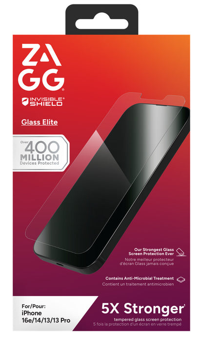 InvisibleShield Glass Elite Apple iPhone 17e/16e/14/13/13 Pro