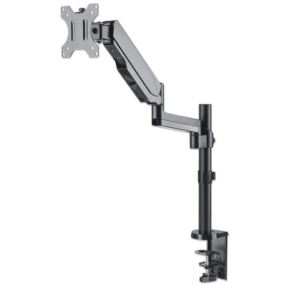 Manhattan TV & Monitor Mount, Desk, Full Motion (Gas Spring), 1 screen, Screen Sizes: 10-27", Black, Clamp or Grommet Assembly,VESA 75x75 to 100x100mm, Max 8kg, Lifetime Warranty