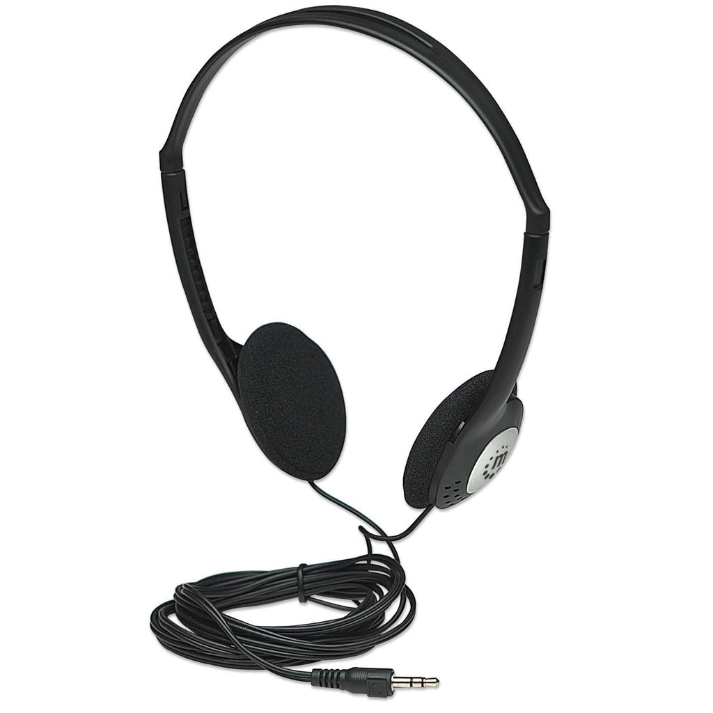 Manhattan Stereo On-Ear Headphones (3.5mm), Adjustable Split Headband, Foam Earpads, Speaker 80W max, Standard 3.5mm stereo jack/plug for audio output, cable 2.2m, Black, Three Year Warranty