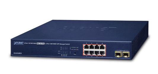 PLANET GS-4210-8P2S network switch, Managed, 8-port, Power over Ethernet (PoE), blue