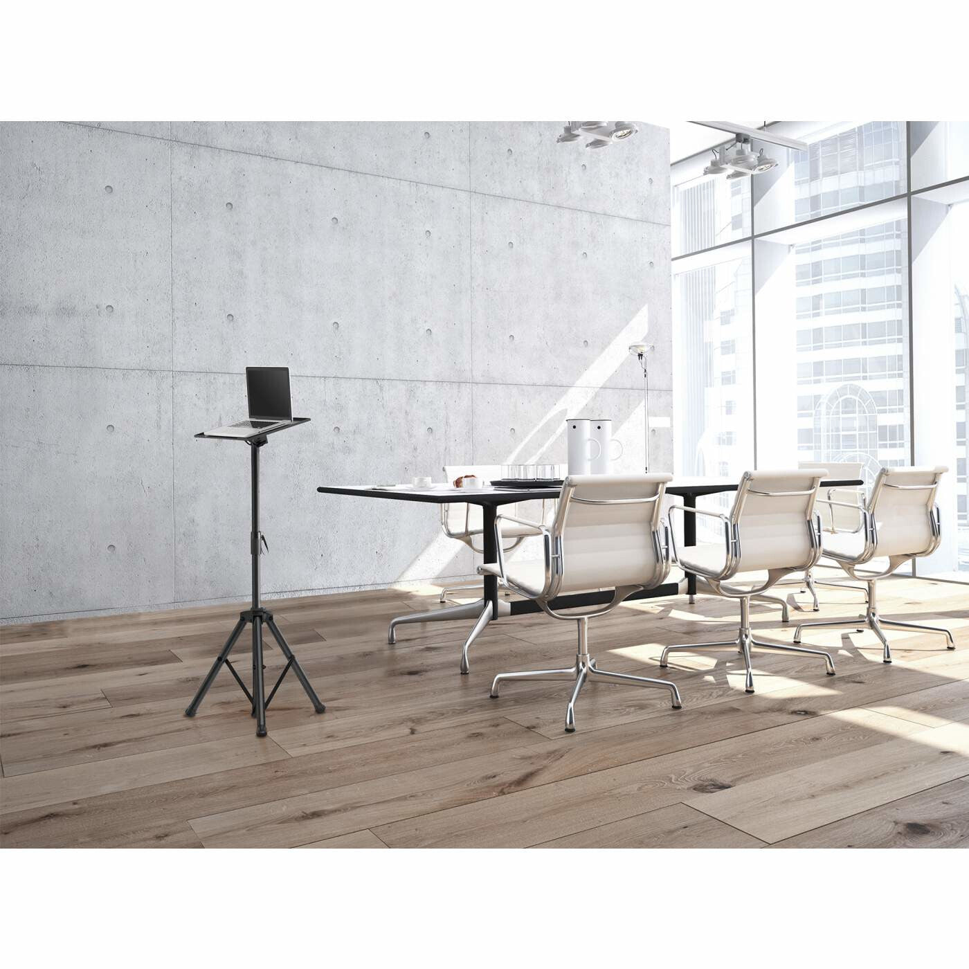 Manhattan Tripod Floor Mount for TV/Monitor/Projector/Laptop, For screens: 13" to 32", VESA compatability: 75x75 and 100x100mm - check the dimensions of the four mounting holes on back of screen to ensure it fits, Max 15kg, Height Adjustable, Black, Brack