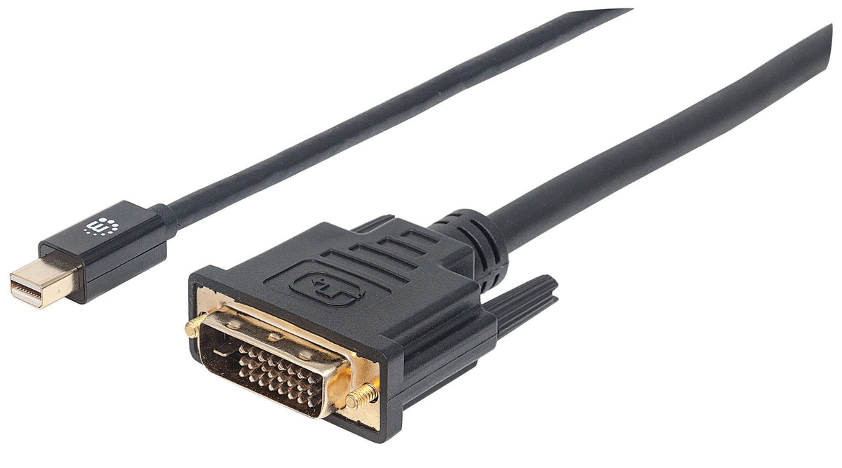Manhattan Mini DisplayPort 1.2a to DVI-D 24+1 Cable, 1080p@60Hz, 1.8m, Male to Male, Compatible with DVI-I Displays, Black, Lifetime Warranty