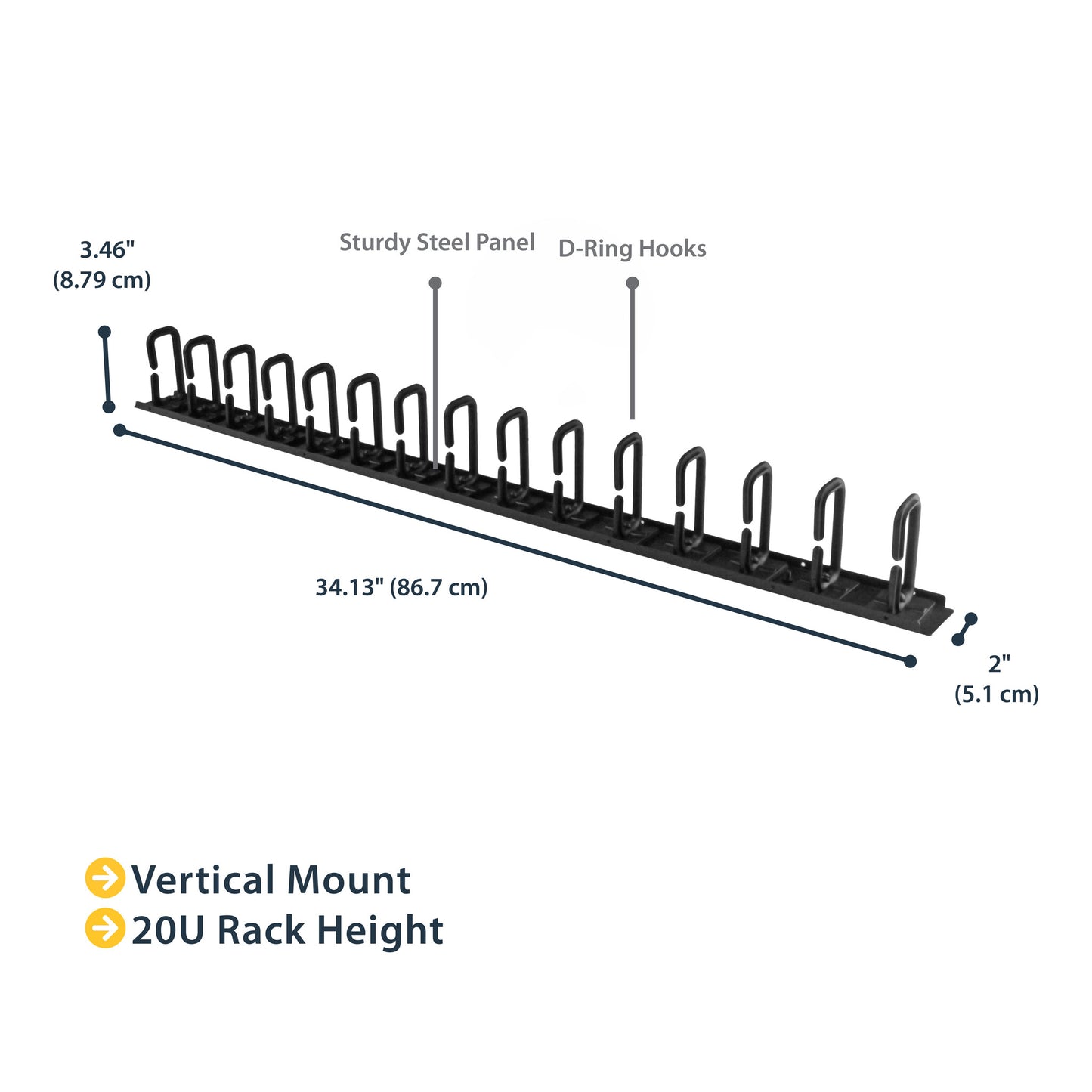 StarTech.com Vertical Cable Organizer with D-Ring Hooks - 20U - 2.8ft.