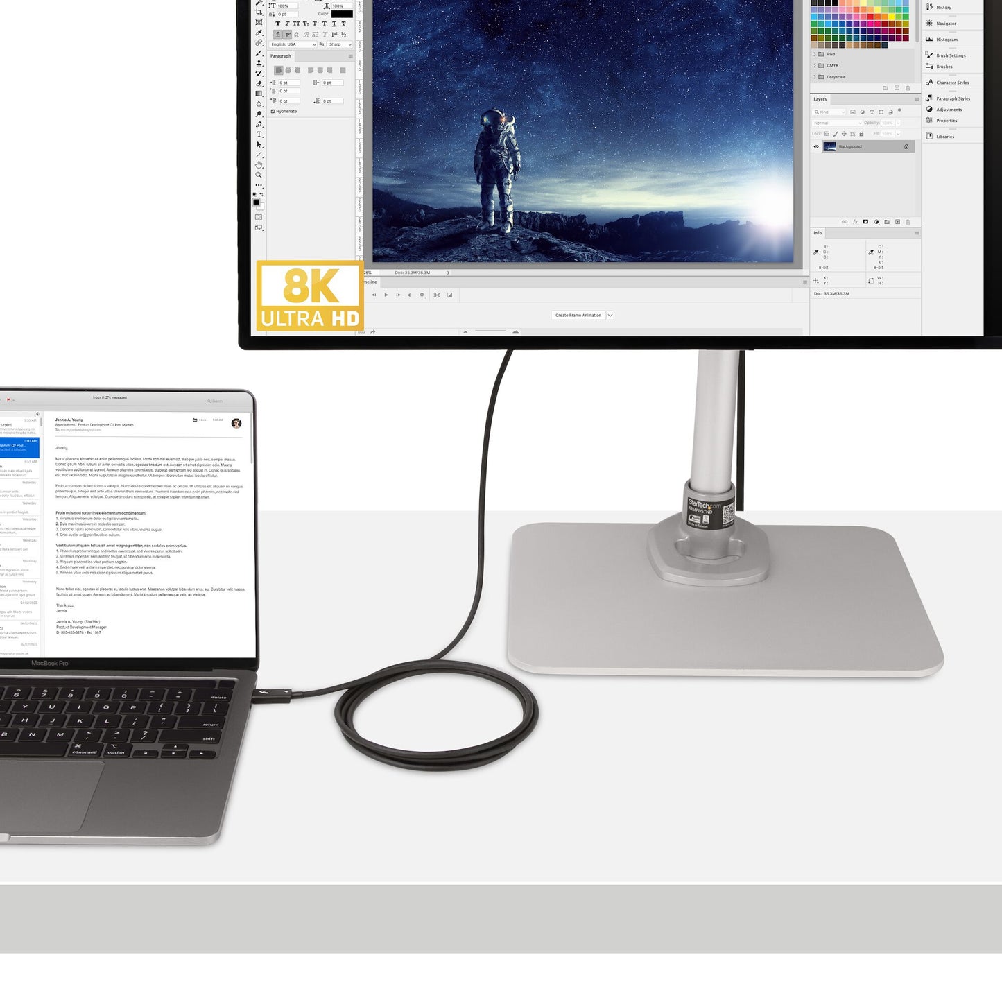 StarTech.com 6.6ft (2m) Active Thunderbolt 4 Cable, 40Gbps, 100W Power Delivery, 4K/8K Video, Intel-Certified Thunderbolt Cable - Compatible w/ USB4/Thunderbolt 4/ USB 3.2/ USB Type-C/DisplayPort/Thunderbolt 3