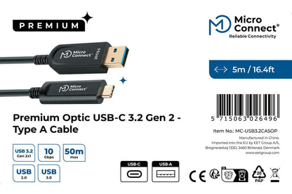 Microconnect MC-USB3.2CA5OP USB cable USB 3.2 Gen 2 (3.1 Gen 2) 5 m USB A USB C Black