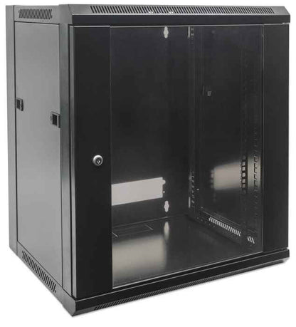 Intellinet 19" Network Cabinet - Wall Mount (Standard), 15U, 600mm Deep, Black, Flatpack, Max 60kg, Metal & Glass Door, Back Panel, Removeable Sides, Suitable also for use on desk or floor, Usable Depth 410mm, Parts for wall installation not included