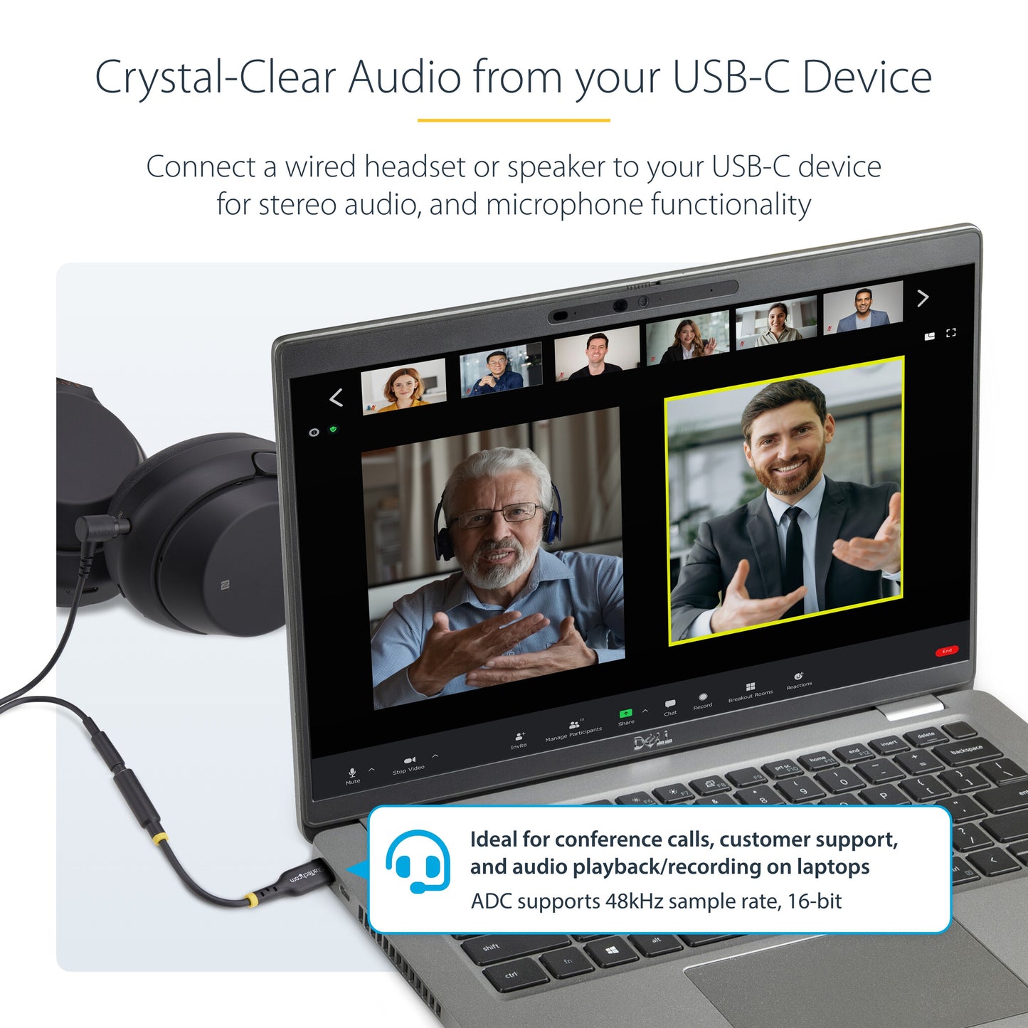 StarTech.com 5in (12.7cm) USB-C to 3.5mm TRRS Headphone/Headset Jack Audio Adapter, USB Type-C Aux Dongle, 32-bit DAC, Supports USB-C/Thunderbolt, Laptop/Phone/Tablet