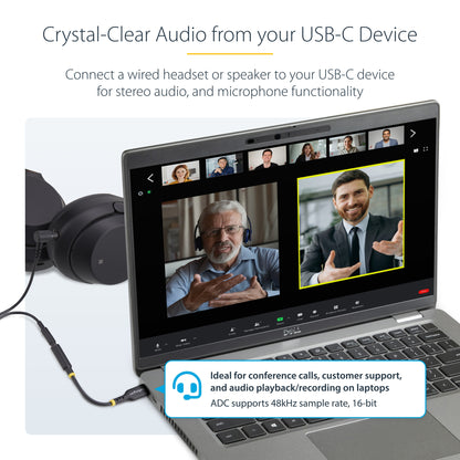 StarTech.com 5in (12.7cm) USB-C to 3.5mm TRRS Headphone/Headset Jack Audio Adapter, USB Type-C Aux Dongle, 32-bit DAC, Supports USB-C/Thunderbolt, Laptop/Phone/Tablet