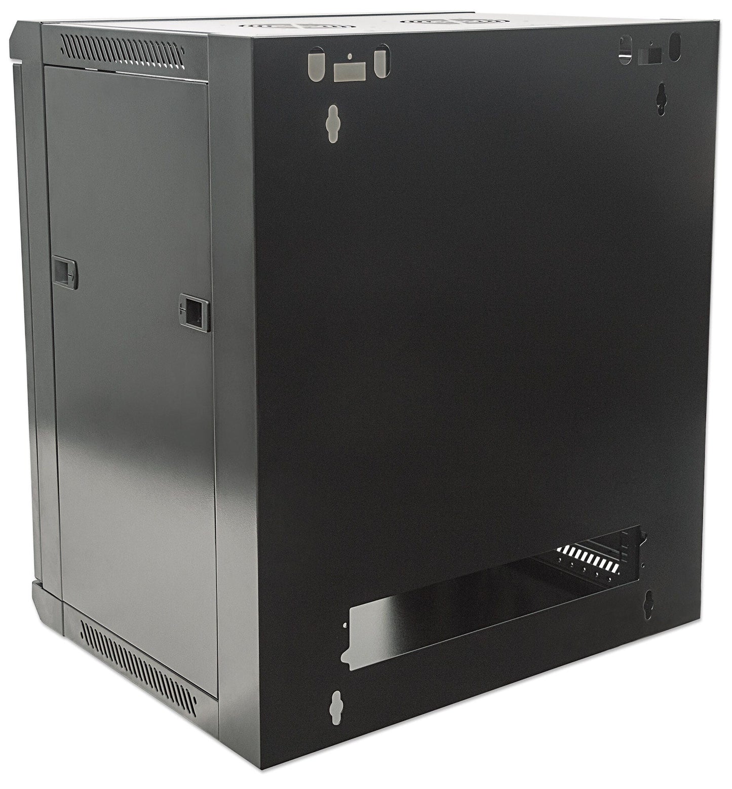 Intellinet 19" Network Cabinet - Wall Mount (Standard), 9U, 450mm Deep, Black, Flatpack, Max 60kg, Suitable also for use on desk or floor, Usable Depth 270mm to 350mm, Metal & Glass Door, Back Panel, Removeable Sides,Parts for wall installation not includ