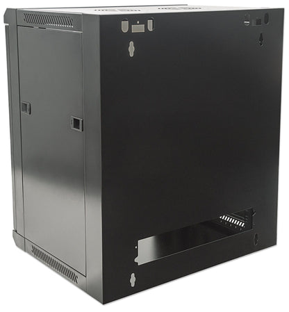 Intellinet 19" Network Cabinet - Wall Mount (Standard), 9U, 450mm Deep, Black, Flatpack, Max 60kg, Suitable also for use on desk or floor, Usable Depth 270mm to 350mm, Metal & Glass Door, Back Panel, Removeable Sides,Parts for wall installation not includ