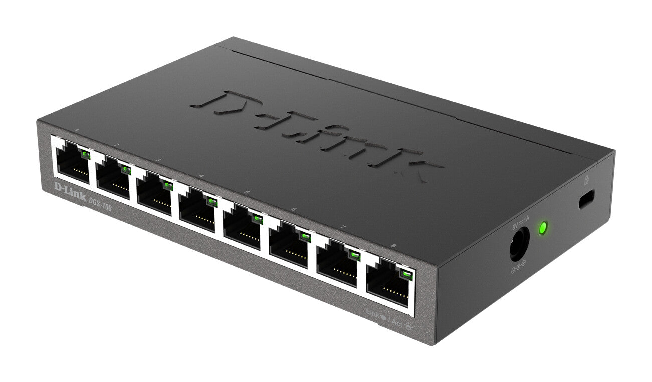 D-Link DGS-108 Unmanaged L2 Gigabit Ethernet (10/100/1000) Black