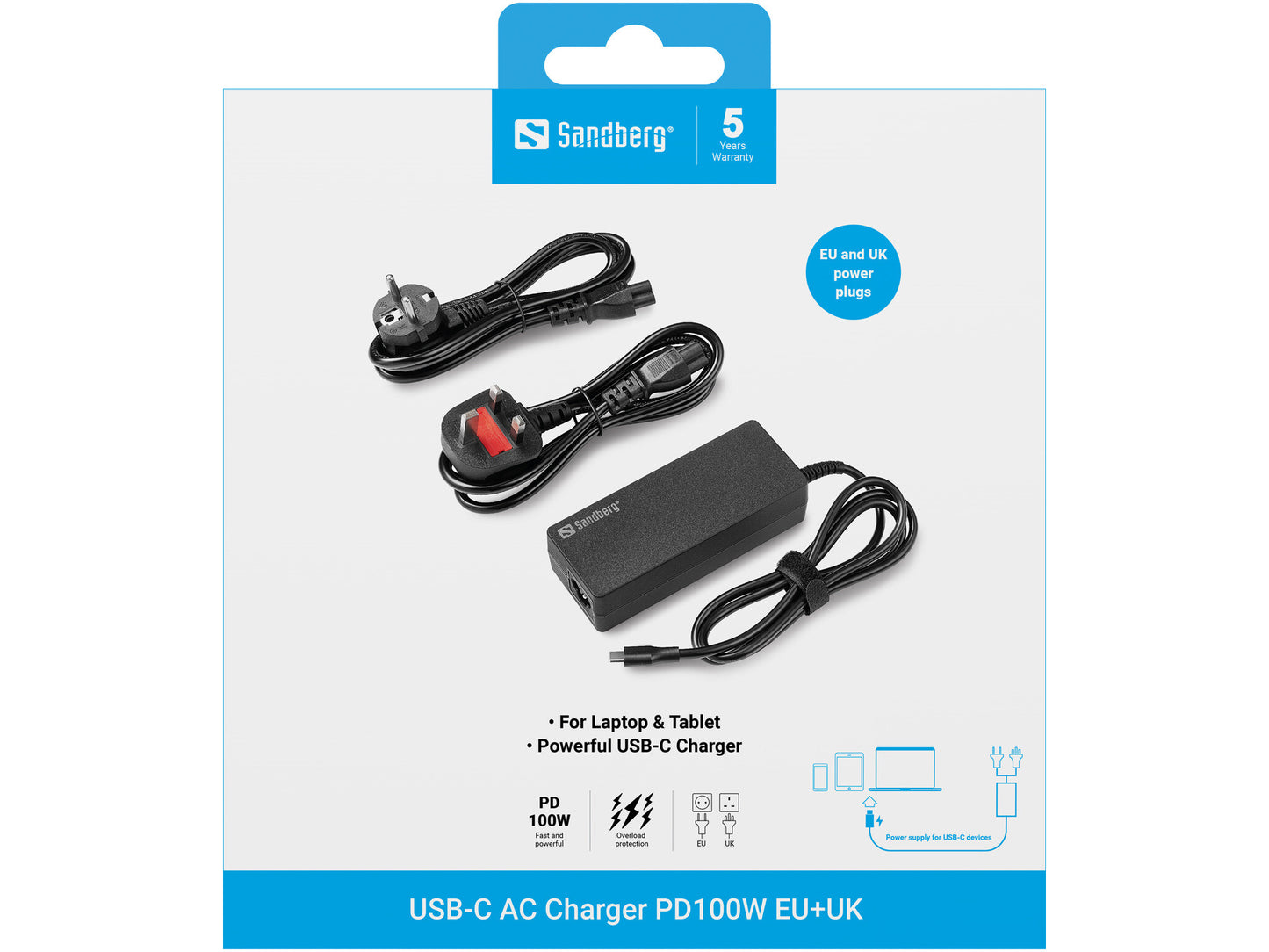 Sandberg USB-C AC Charger PD100W EU+UK